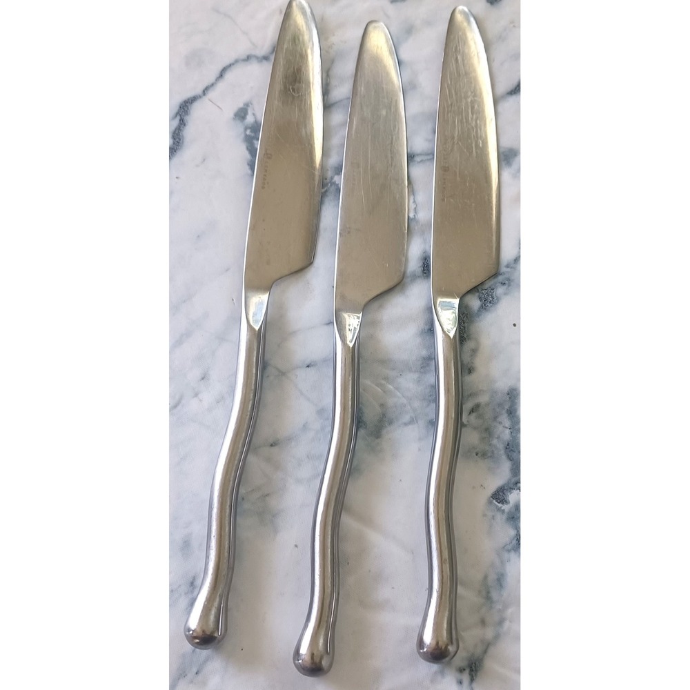 Gourmet Settings Exotique Platinum Dinner Knives 3pc Silver Stainles Wavy Handle